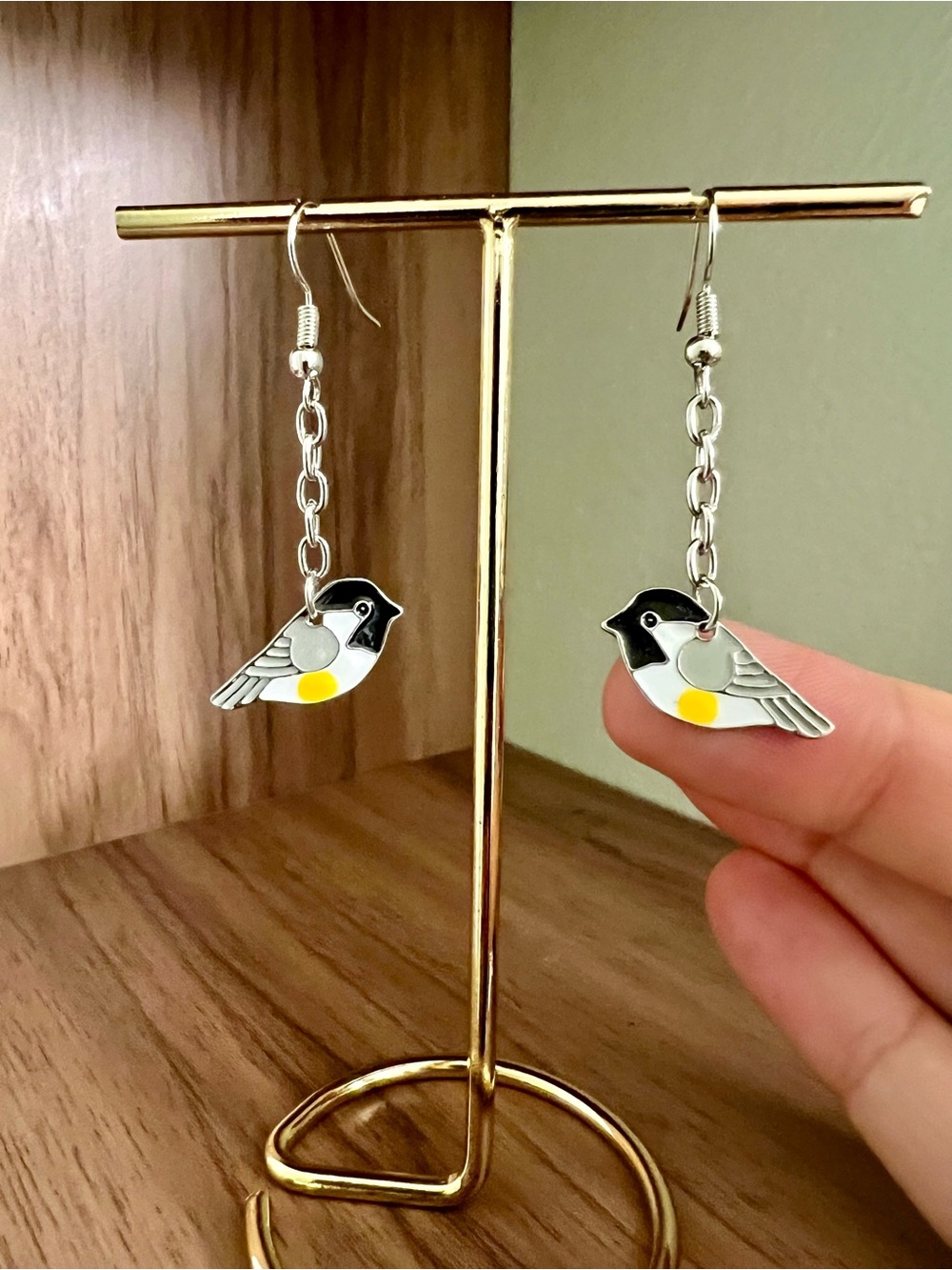 Cute Black-Capped Chickadee Dangle Earrings